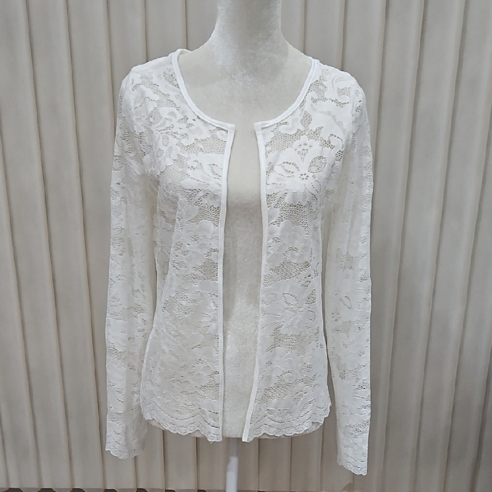 Nwt Boutique White Lace Cardigan Ptp 19 Stretchx24 Long